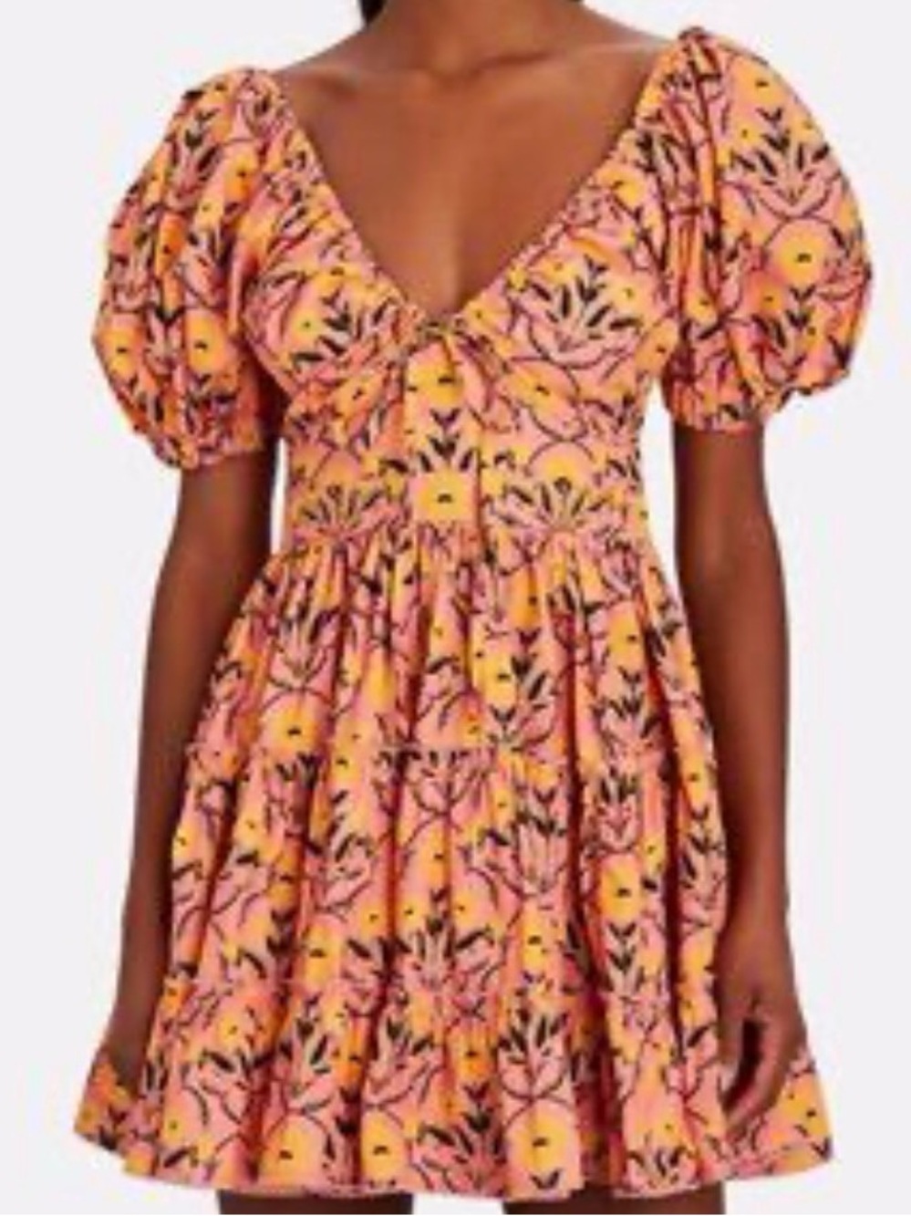 Agua by Agua Bendita Manzanilla Pink Yellow Floral Puff Sleeve Mini Dress Resort